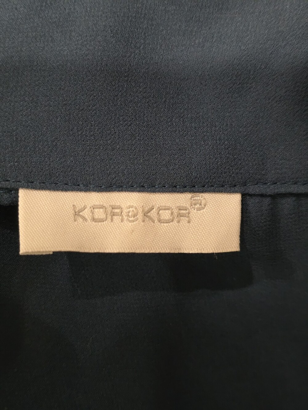 Rare Kor@Kor Sheer Dark Turquoise Satin Pleated Bib Button Down Blouse - Picture 14 of 14